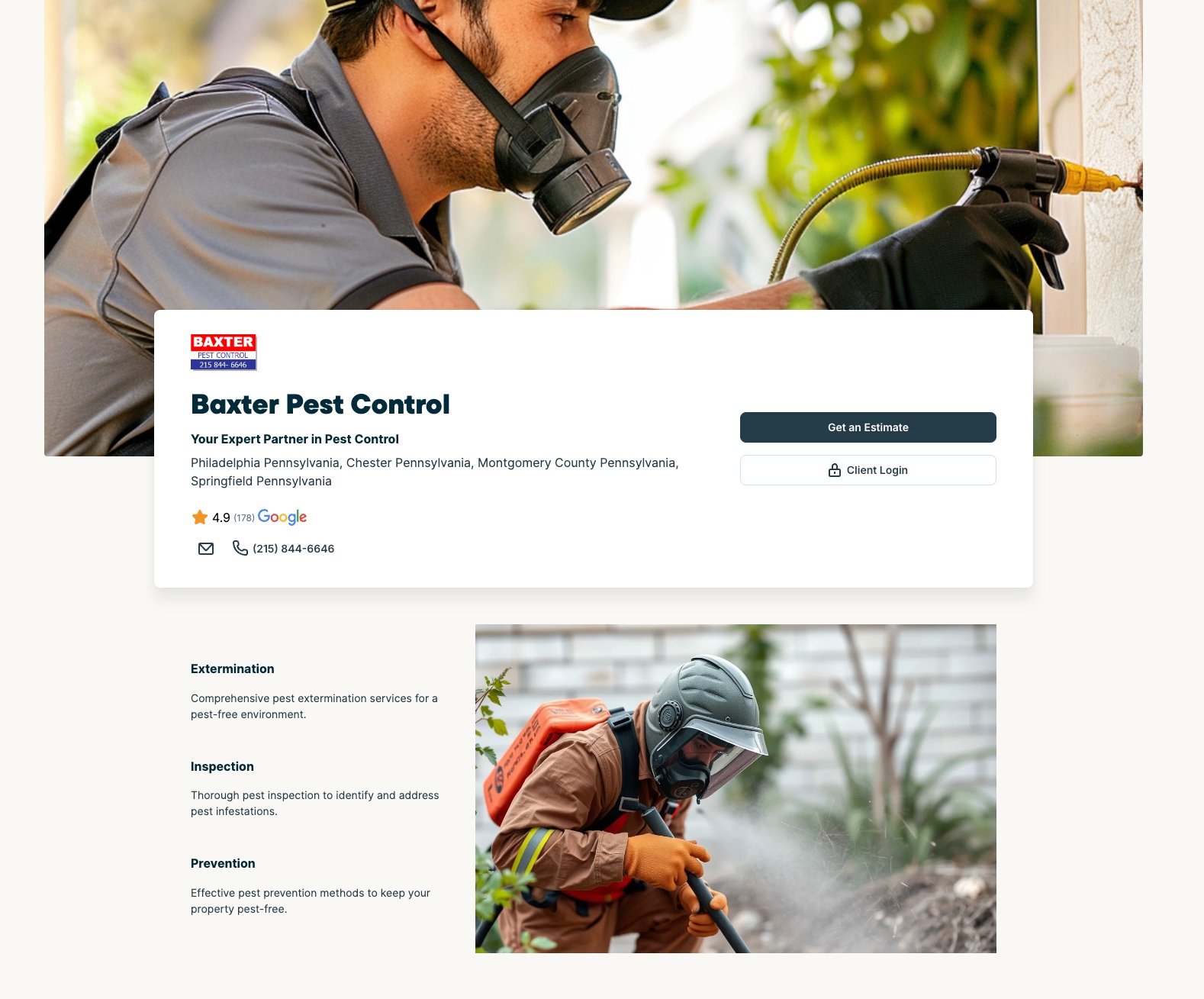 image of Baxter Pest Control's Jobber website